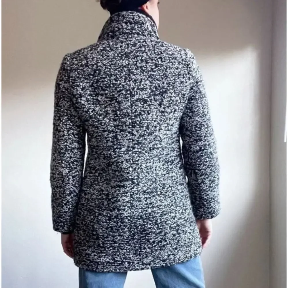 J Crew‎ Coat Italian Wool Lodge Tweed Zip Up in Boucle Speckled Black White 6P - Picture 2 of 12